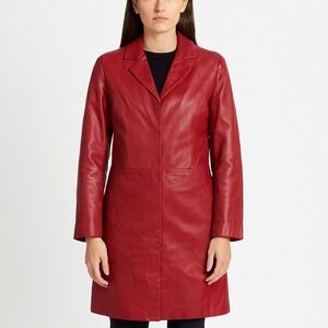 Vintage 90s Stefano Peruzzi Minimalist Leather Trench Women 4 Red Made in Italy